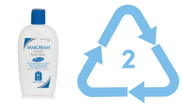 Vanicream™ Gentle Body Wash bottle next to recycling symbol 2
