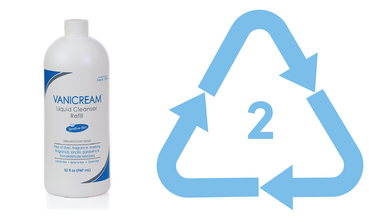 Vanicream™ Liquid Cleanser (32oz) bottle next to recycling symbol 2
