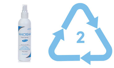 Vanicream™ Hair Spray bottle next to recycling symbol 2