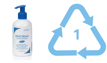 Vanicream™ Liquid Cleanser (8oz) bottle next to recycling symbol 1